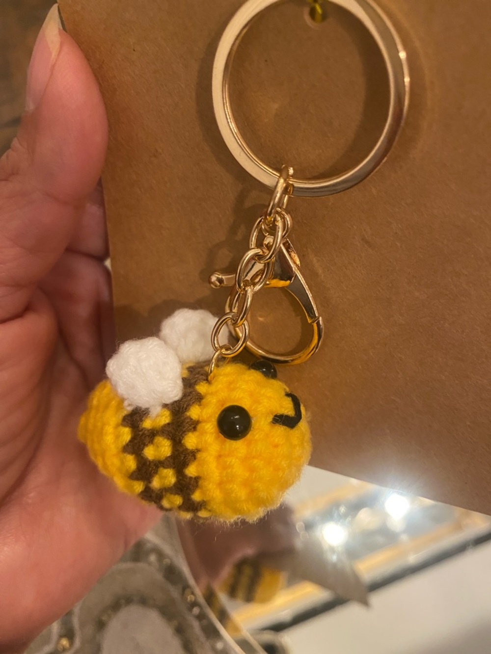 Crocheted Bee Keychain - Yellow & Brown